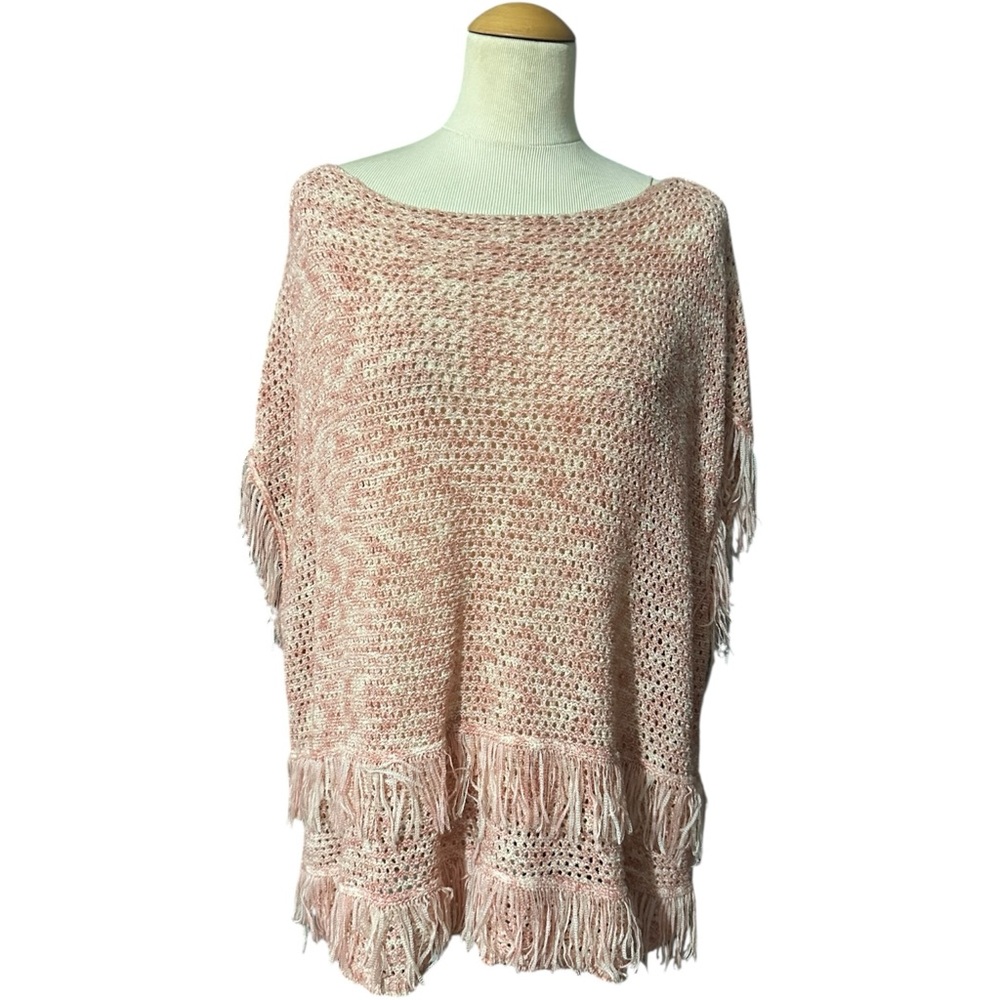 WHBM Cora Marled Fringe Sweater Pink XL